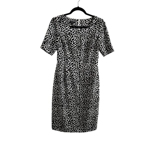 Talbots Sz 2 Snow Leopard Animal Print Career Workwear Short Sleeve Sheath Dress - Picture 2 of 11